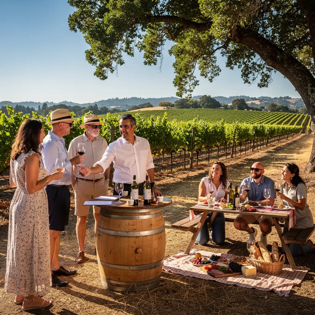 Группа людей исследует атмосферу уличного рынка с фуд-траками.