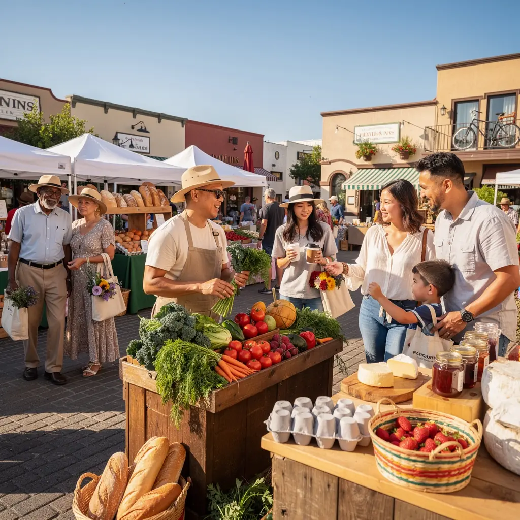 Туристы наслаждаются дегустацией местных деликатесов на гастрономическом фестивале.